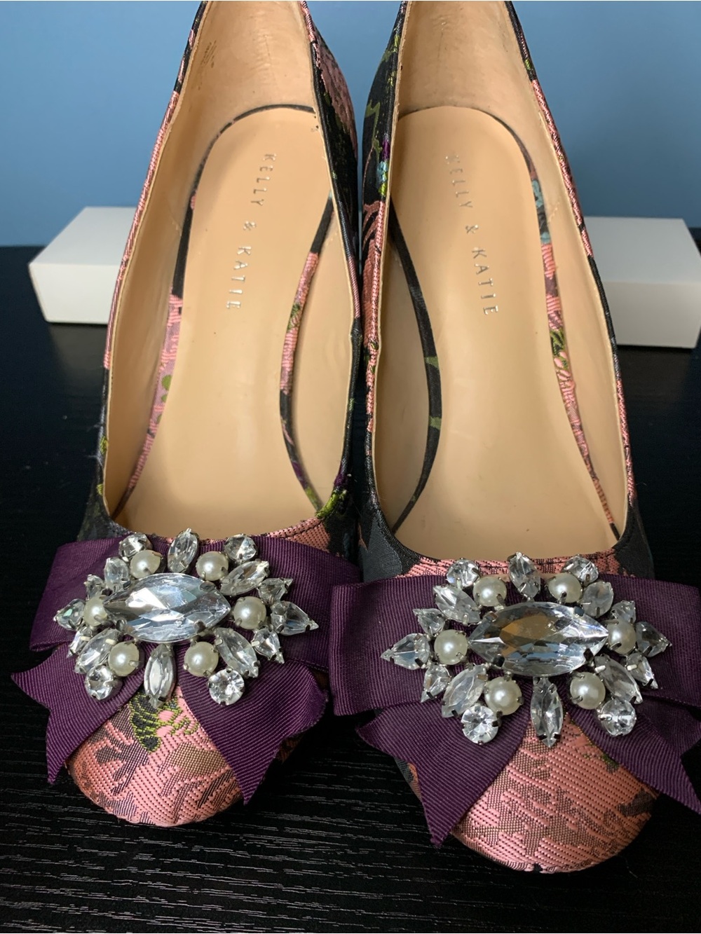 Kelly & Katie Pink and Purple Floral Jewel Bow Pumps